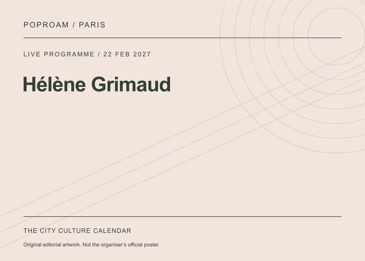 Original editorial programme artwork for Hélène Grimaud. This is not the organiser’s official poster.