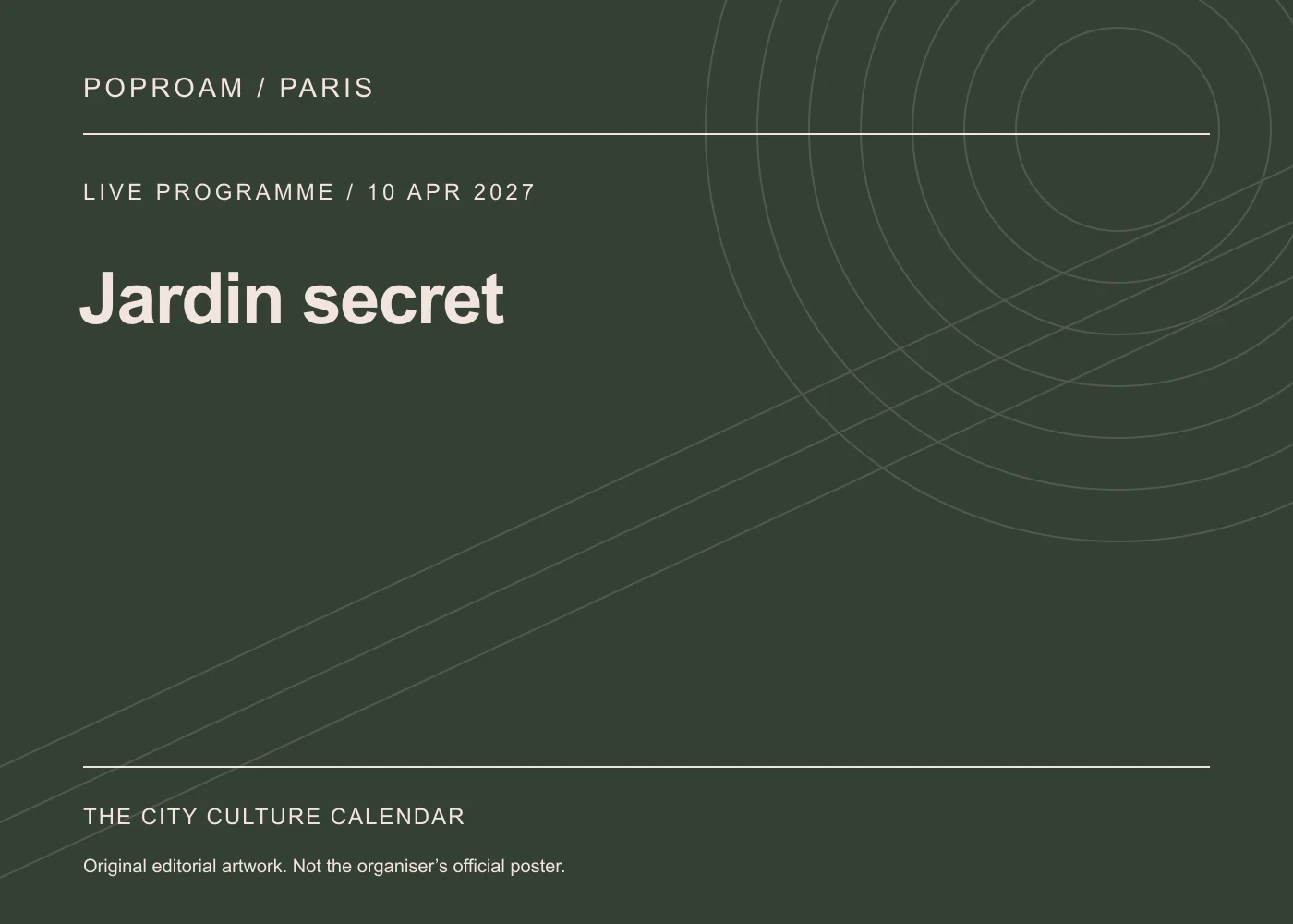 Original editorial programme artwork for Jardin secret. This is not the organiser’s official poster.