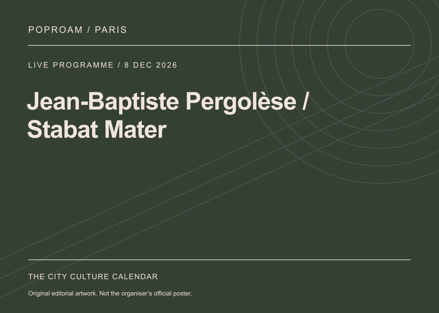Original editorial programme artwork for Jean-Baptiste Pergolèse / Stabat Mater. This is not the organiser’s official poster.