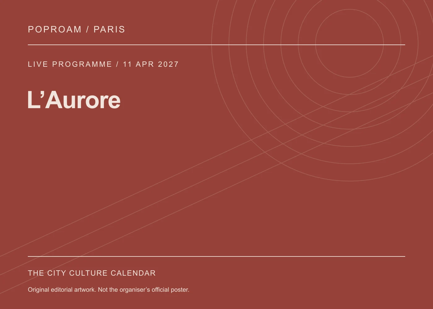 Original editorial programme artwork for L’Aurore. This is not the organiser’s official poster.