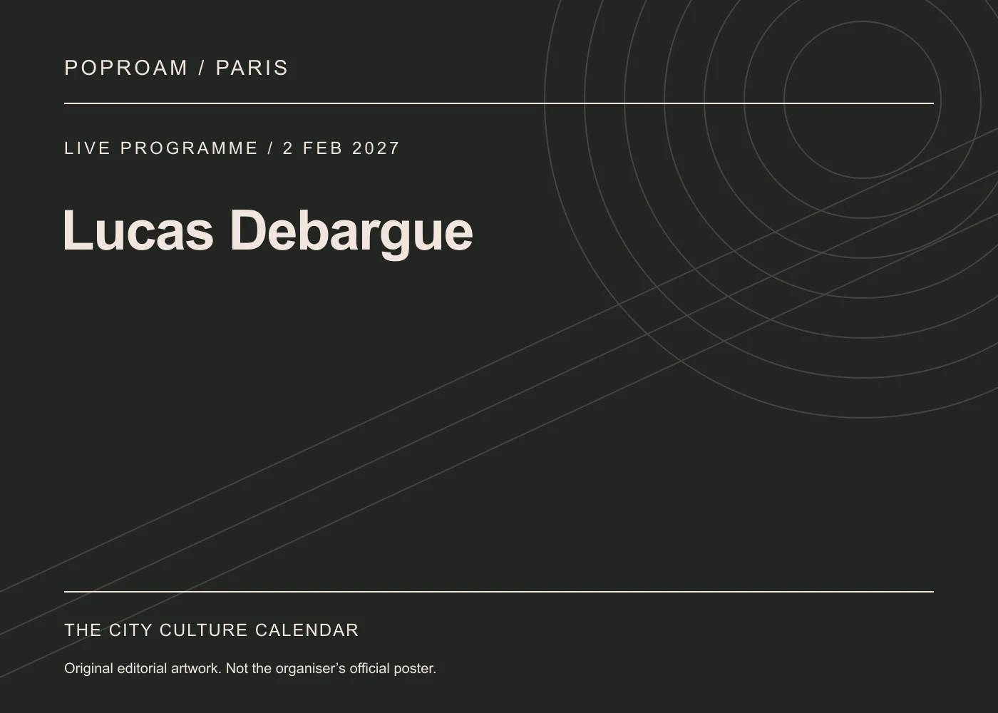 Original editorial programme artwork for Lucas Debargue. This is not the organiser’s official poster.