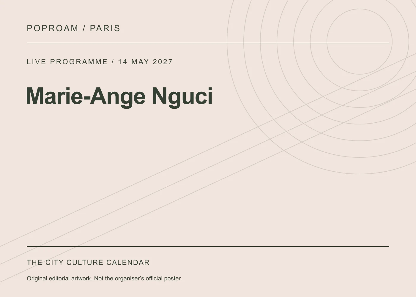 Original editorial programme artwork for Marie-Ange Nguci. This is not the organiser’s official poster.