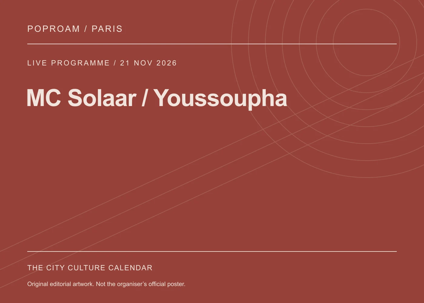 Original editorial programme artwork for MC Solaar / Youssoupha. This is not the organiser’s official poster.