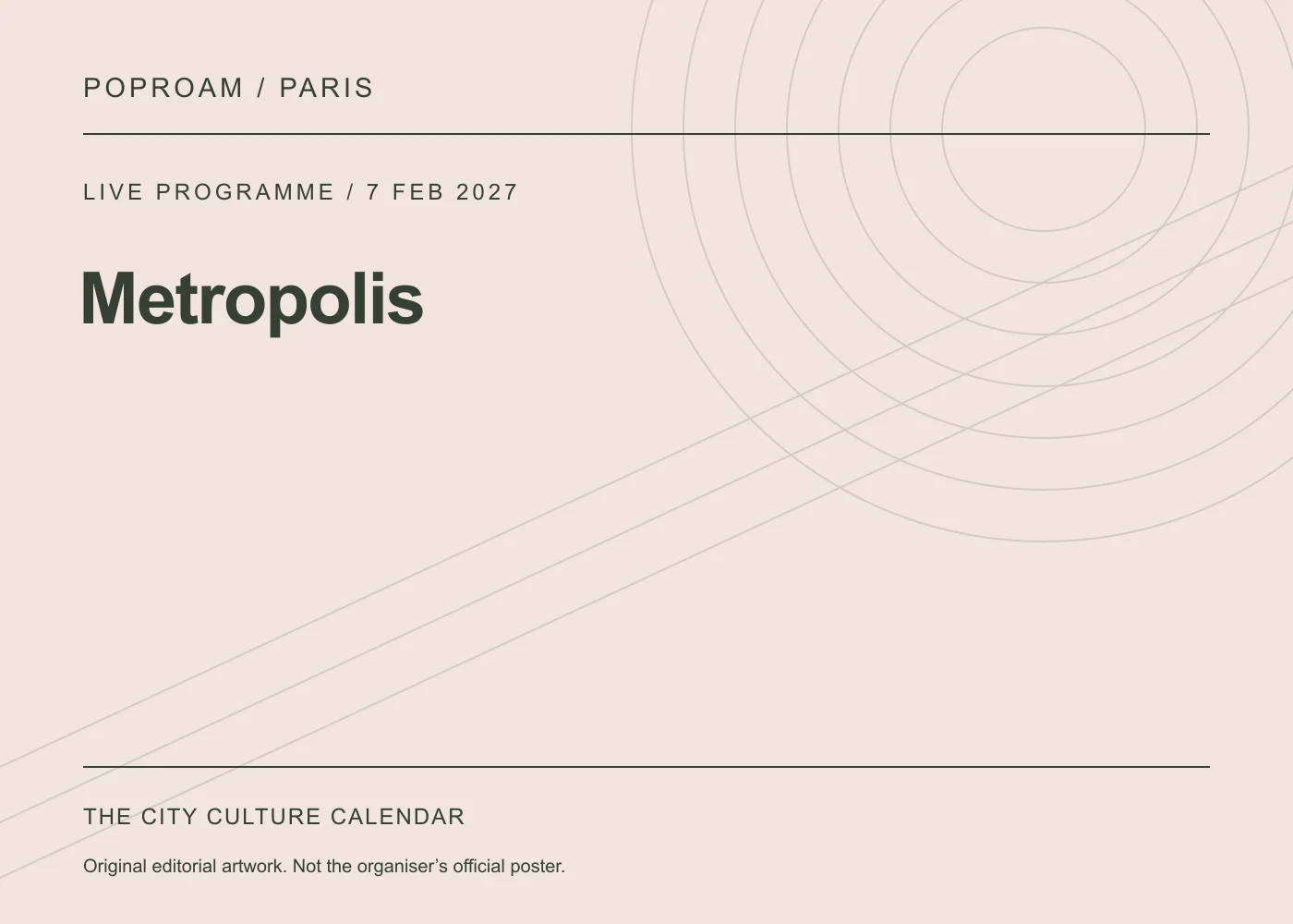 Original editorial programme artwork for Metropolis. This is not the organiser’s official poster.