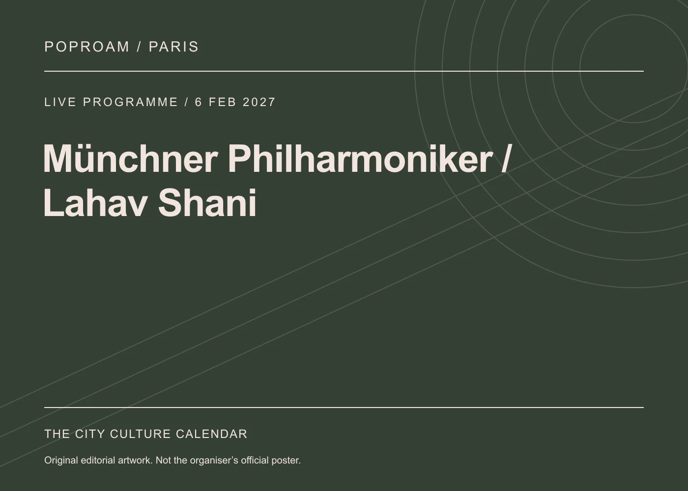 Original editorial programme artwork for Münchner Philharmoniker / Lahav Shani. This is not the organiser’s official poster.