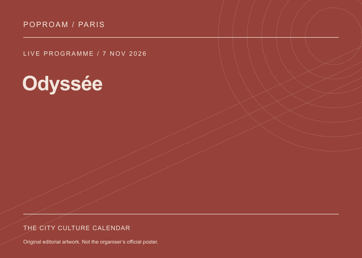 Original editorial programme artwork for Odyssée. This is not the organiser’s official poster.