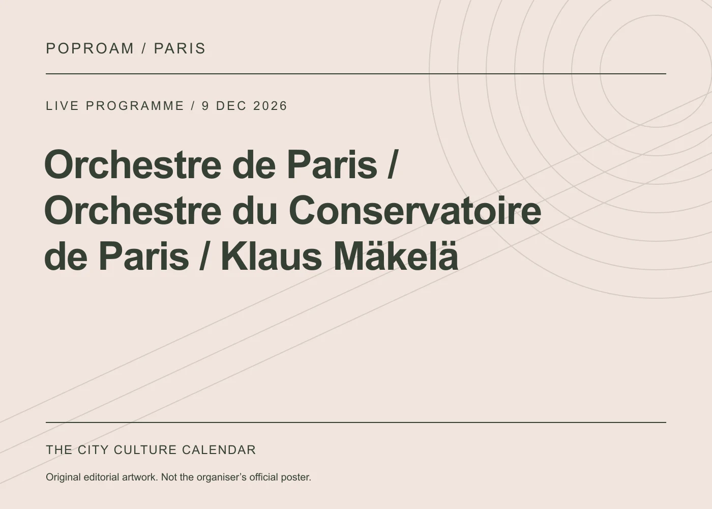 Original editorial programme artwork for Orchestre de Paris / Orchestre du Conservatoire de Paris / Klaus Mäkelä. This is not the organiser’s official poster.