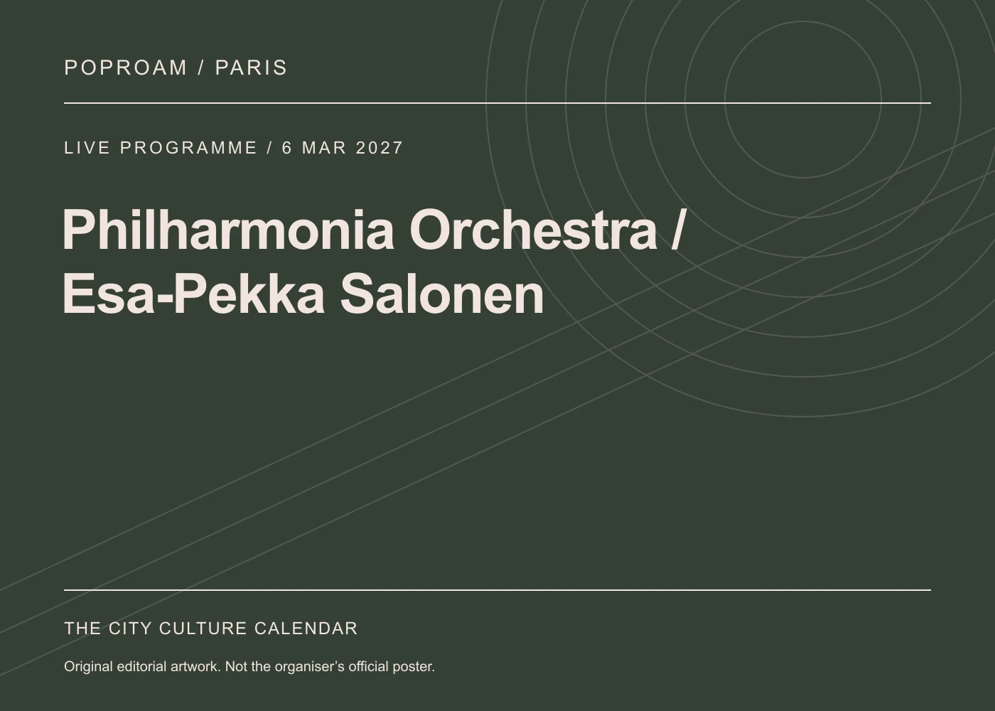 Original editorial programme artwork for Philharmonia Orchestra / Esa-Pekka Salonen. This is not the organiser’s official poster.