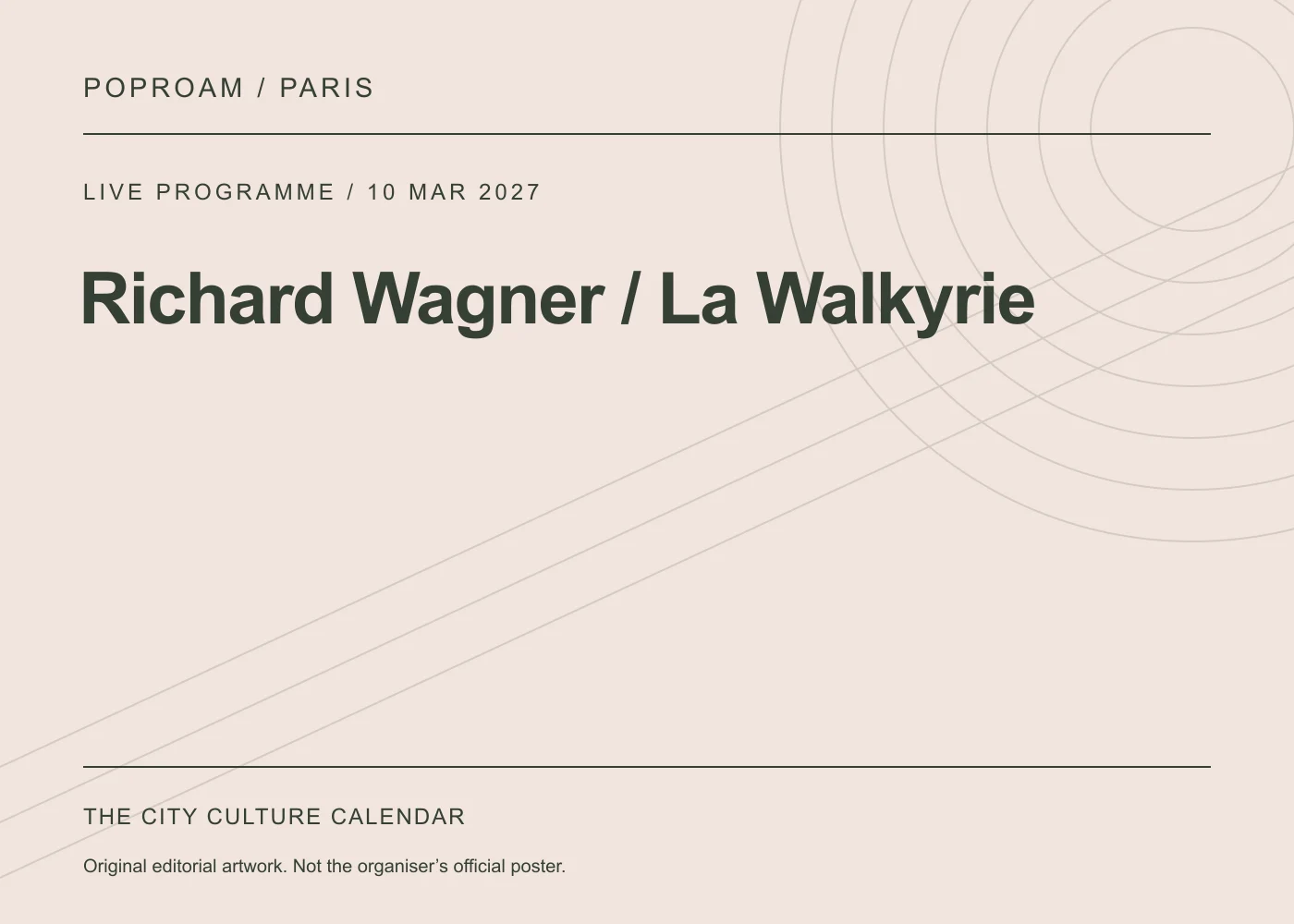 Original editorial programme artwork for Richard Wagner / La Walkyrie. This is not the organiser’s official poster.