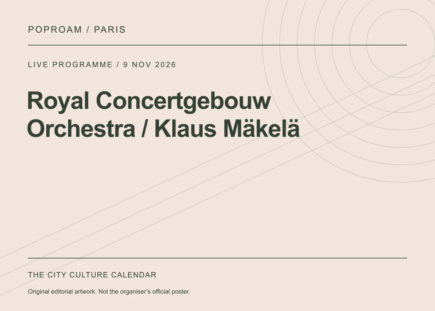Original editorial programme artwork for Royal Concertgebouw Orchestra / Klaus Mäkelä. This is not the organiser’s official poster.
