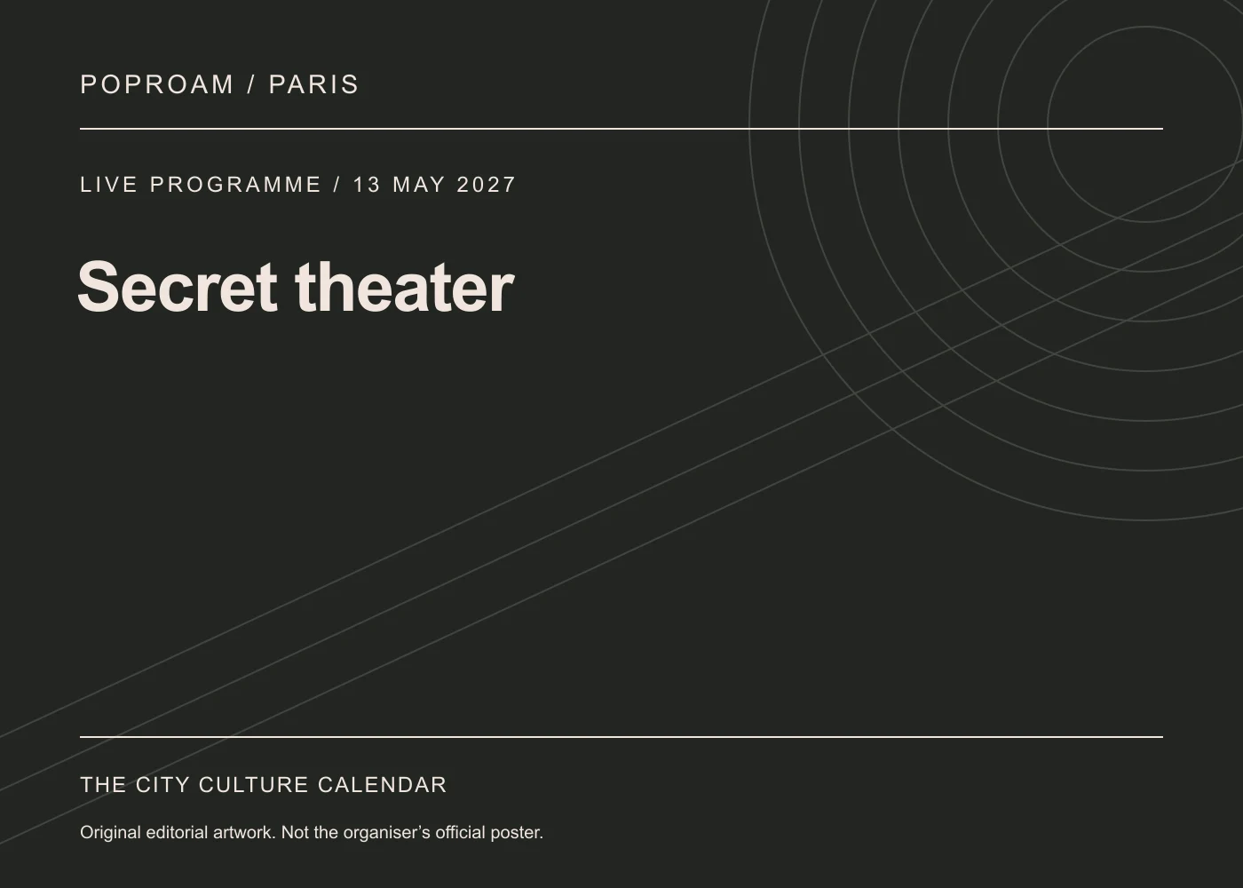 Original editorial programme artwork for Secret theater. This is not the organiser’s official poster.