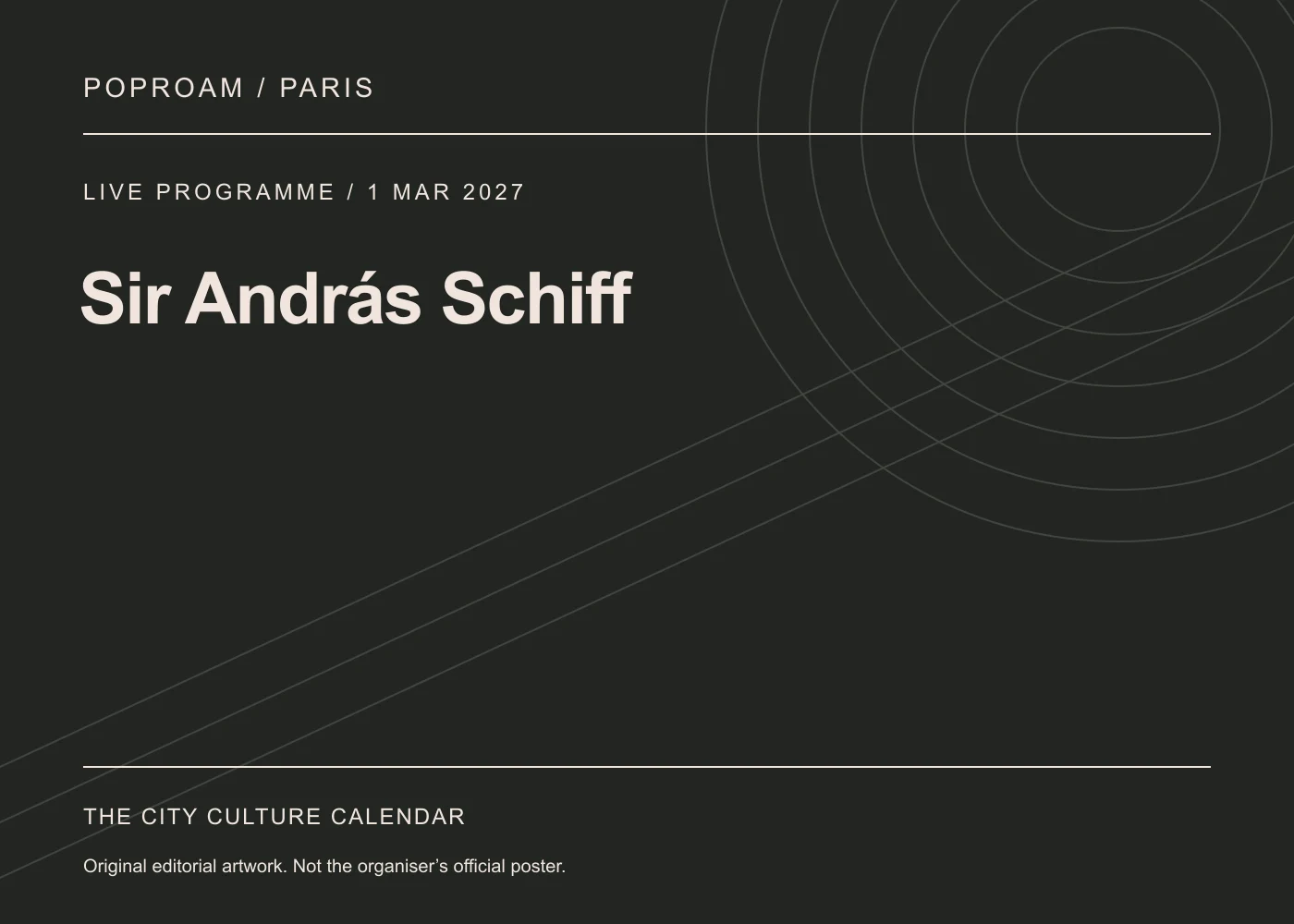 Original editorial programme artwork for Sir András Schiff. This is not the organiser’s official poster.