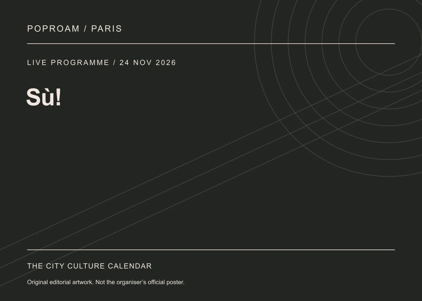 Original editorial programme artwork for Sù!. This is not the organiser’s official poster.