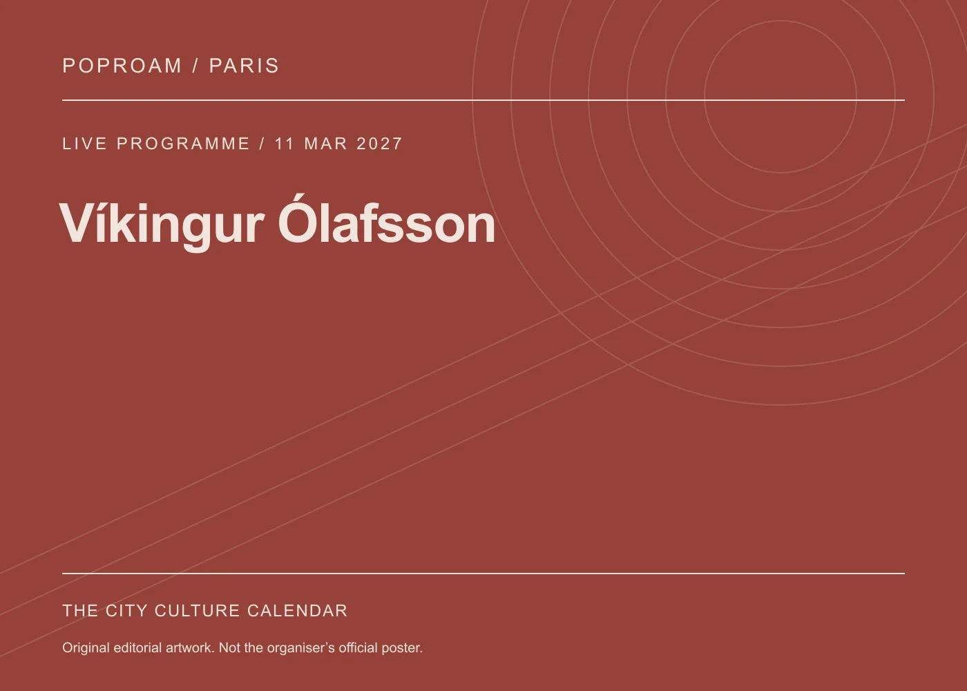 Original editorial programme artwork for Víkingur Ólafsson. This is not the organiser’s official poster.