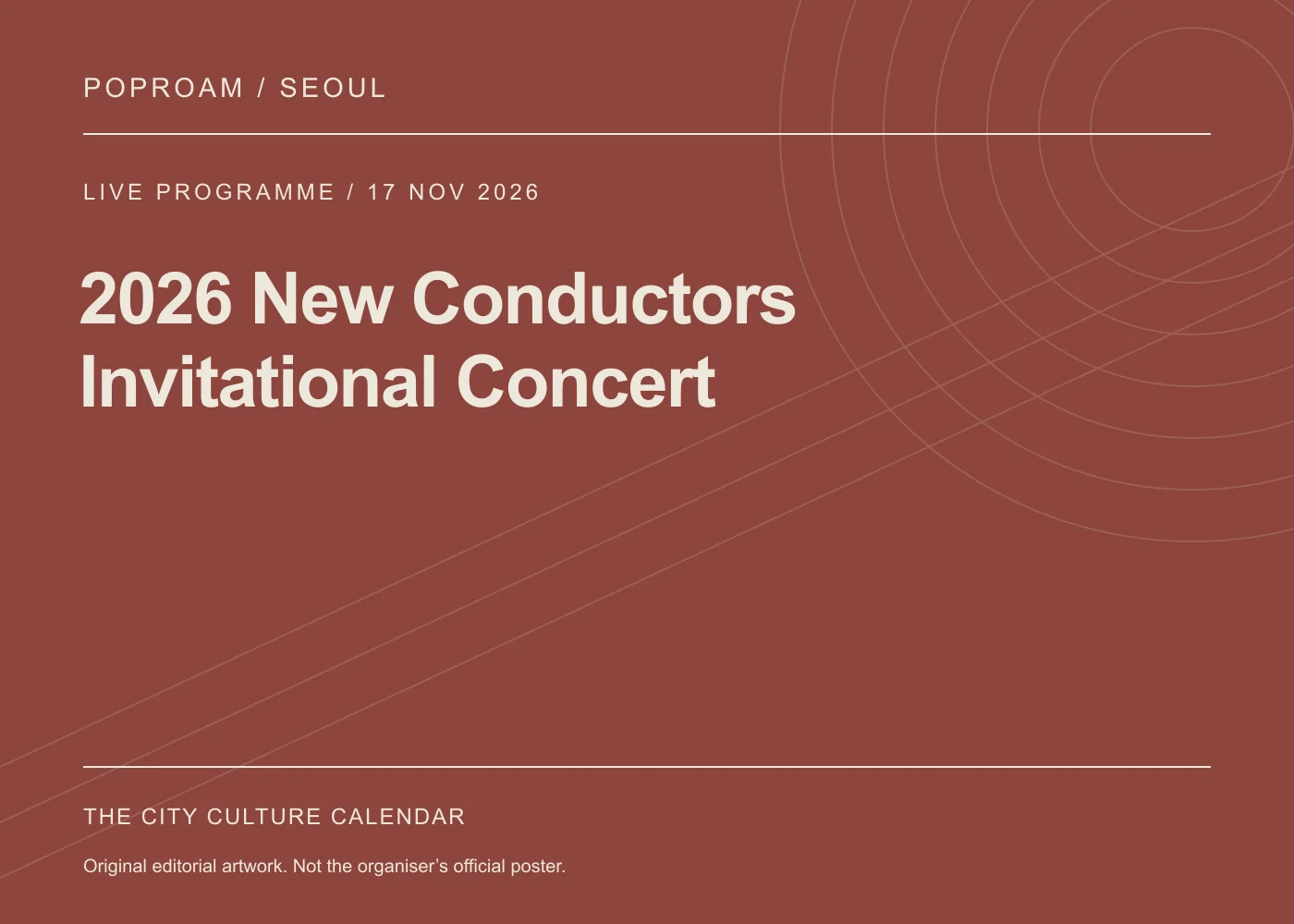 Original editorial programme artwork for 2026 New Conductors Invitational Concert. This is not the organiser’s official poster.