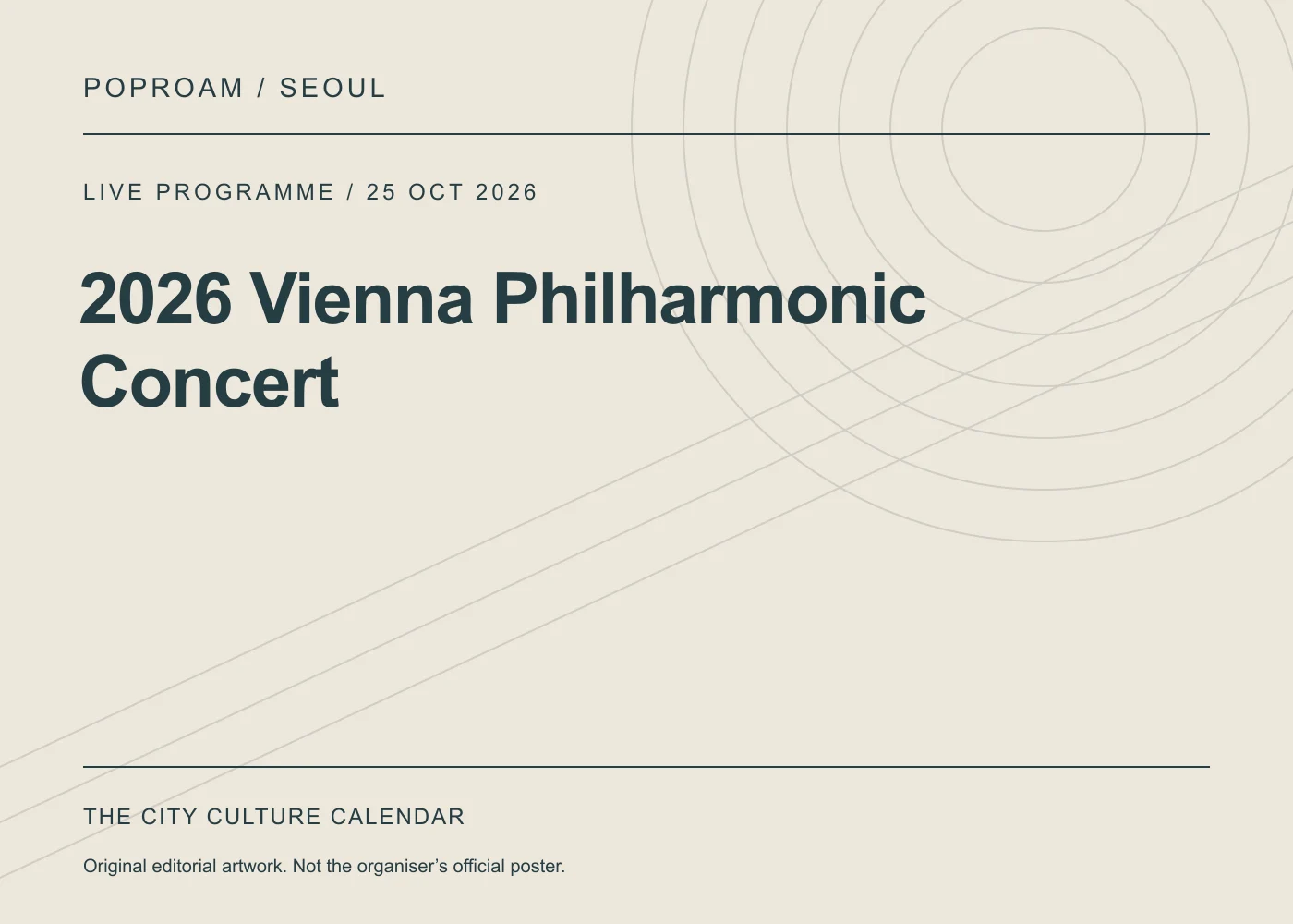 Original editorial programme artwork for 2026 Vienna Philharmonic Concert. This is not the organiser’s official poster.
