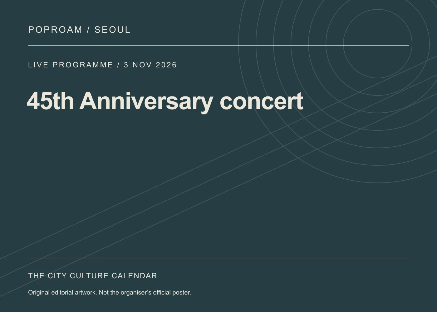 Original editorial programme artwork for 45th Anniversary concert. This is not the organiser’s official poster.
