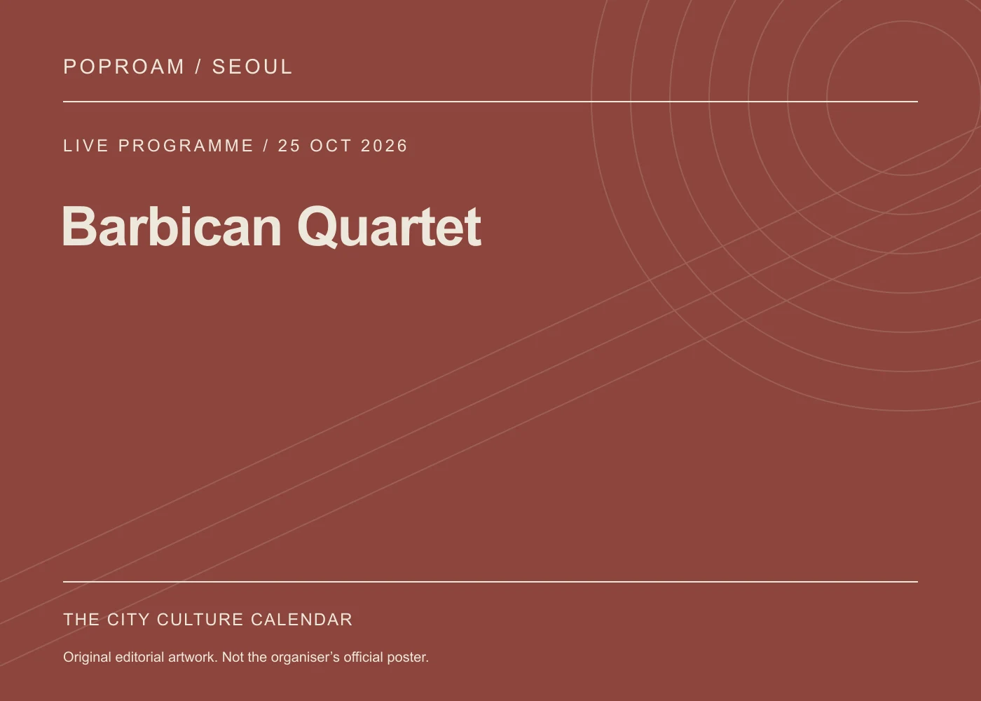 Original editorial programme artwork for Barbican Quartet. This is not the organiser’s official poster.