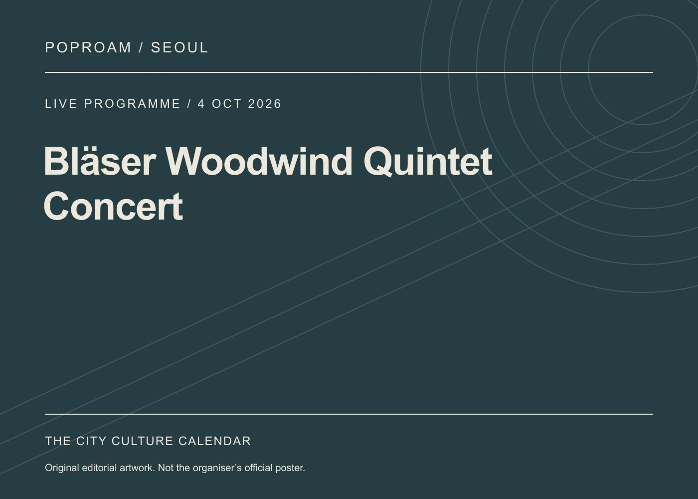 Original editorial programme artwork for Bläser Woodwind Quintet Concert. This is not the organiser’s official poster.
