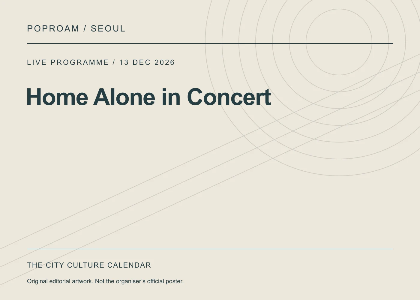 Original editorial programme artwork for Home Alone in Concert. This is not the organiser’s official poster.