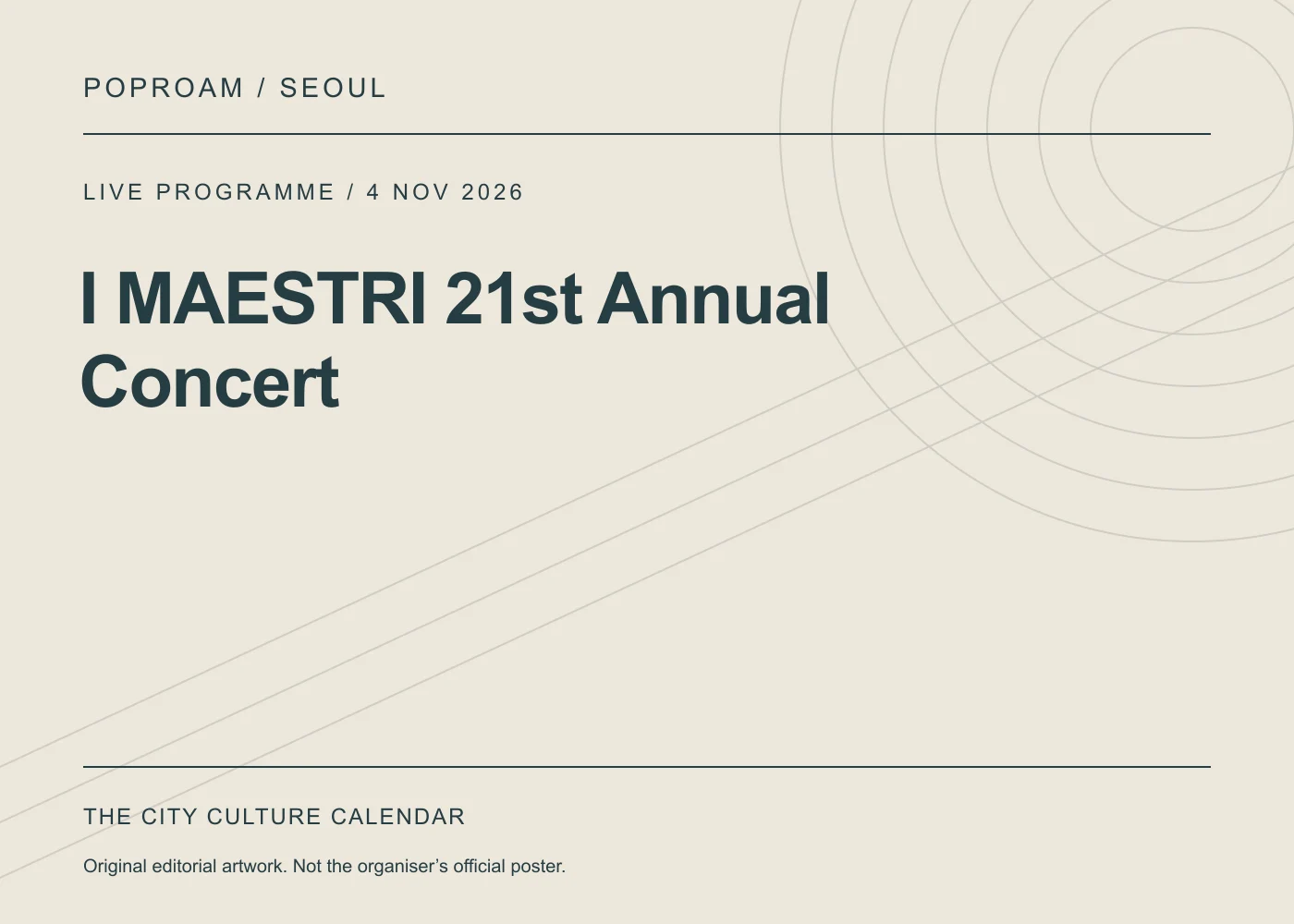 Original editorial programme artwork for I MAESTRI 21st Annual Concert. This is not the organiser’s official poster.