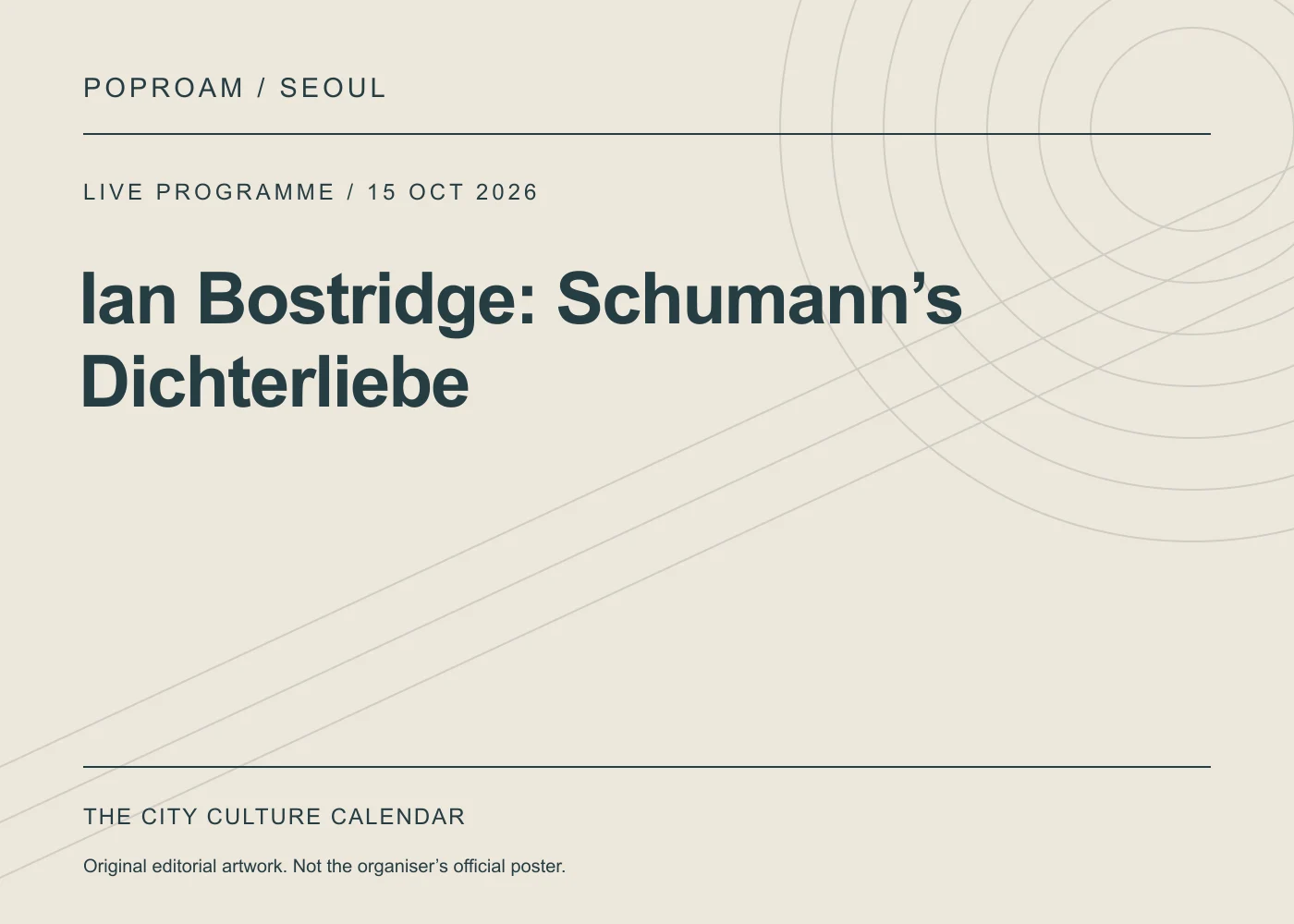 Original editorial programme artwork for Ian Bostridge: Schumann’s Dichterliebe. This is not the organiser’s official poster.