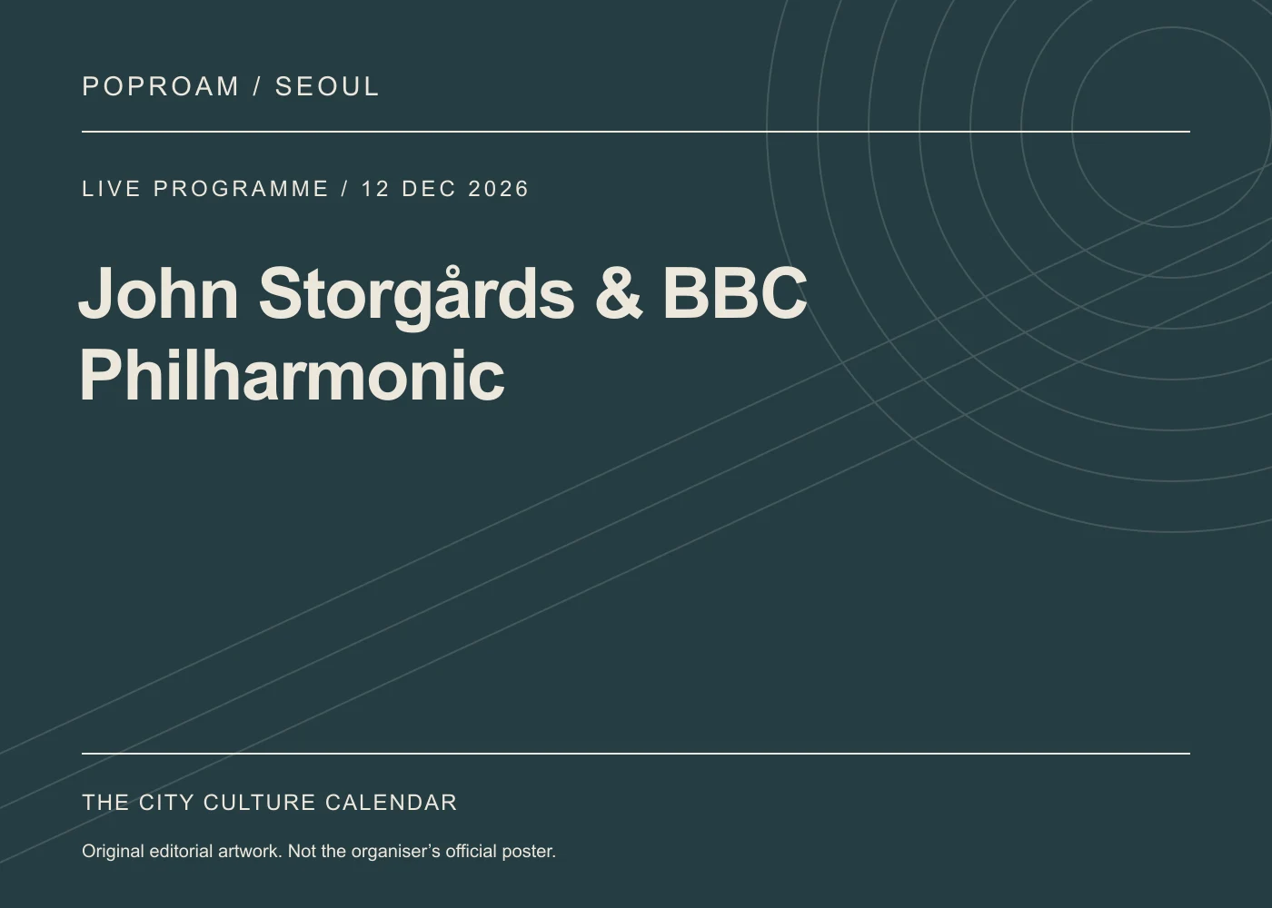 Original editorial programme artwork for John Storgårds & BBC Philharmonic. This is not the organiser’s official poster.