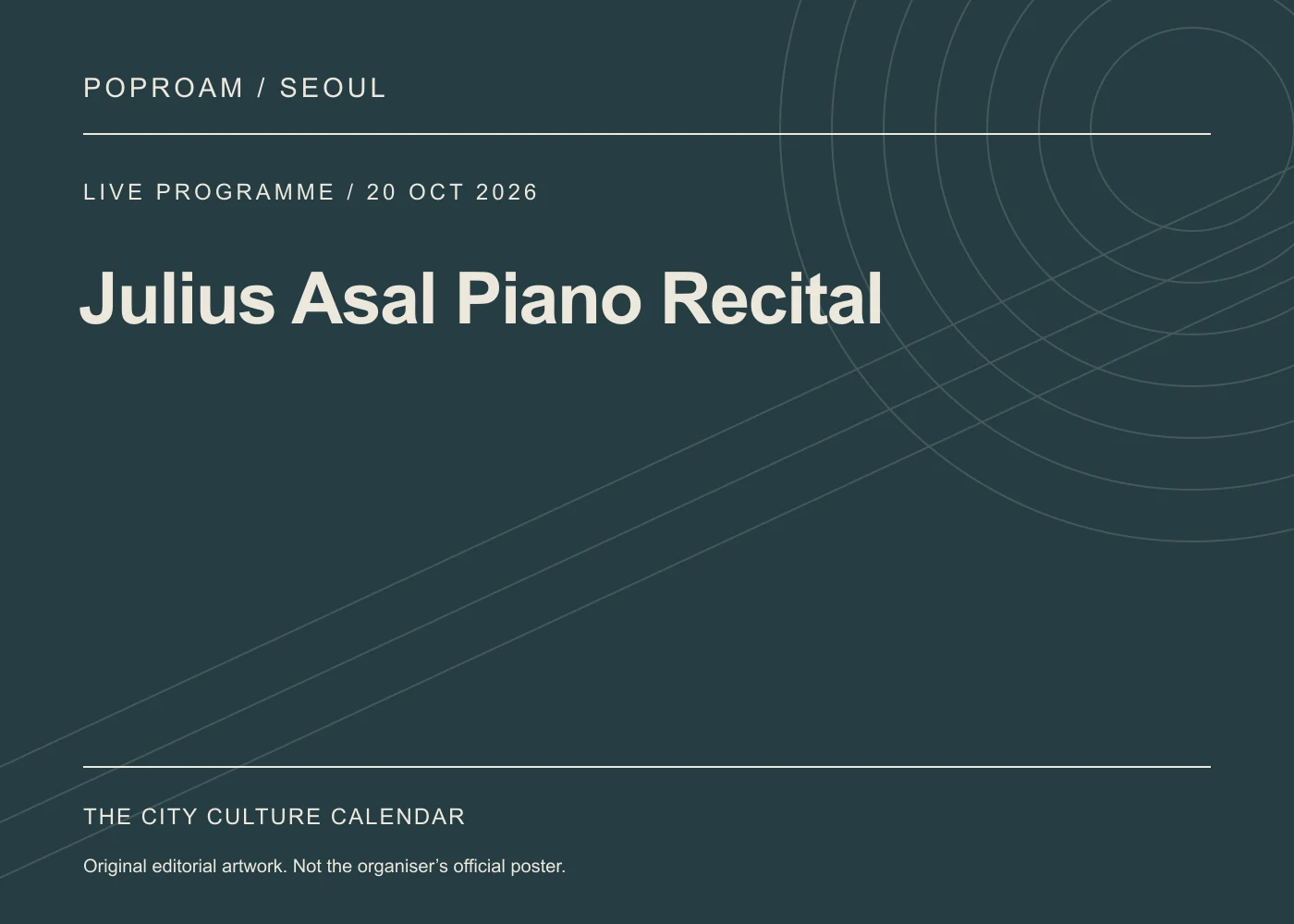 Original editorial programme artwork for Julius Asal Piano Recital. This is not the organiser’s official poster.