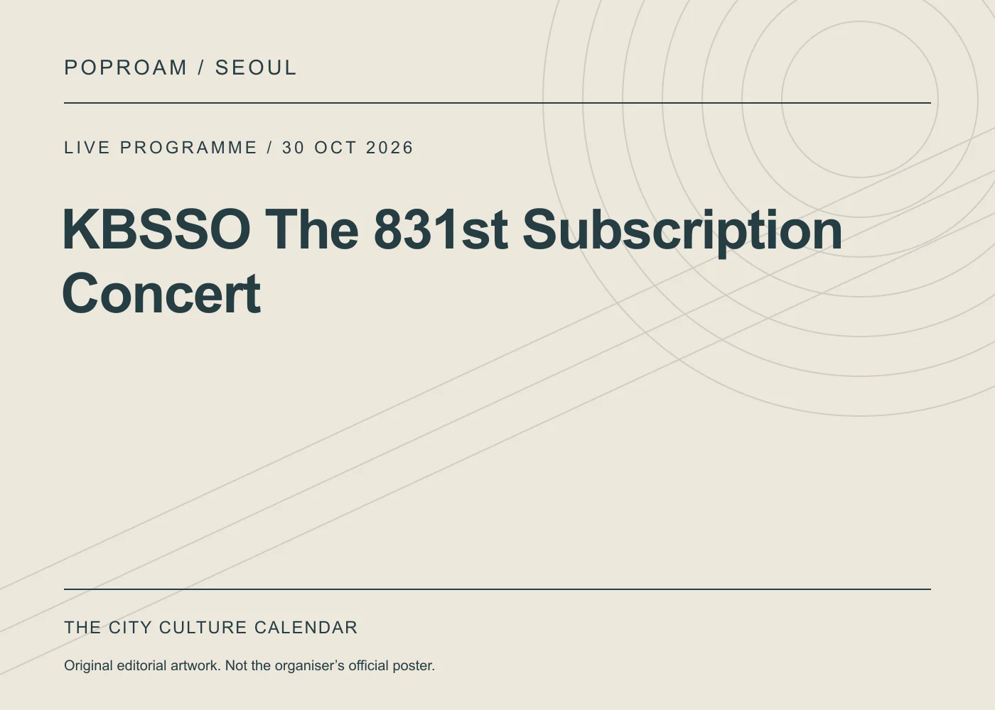 Original editorial programme artwork for KBSSO The 831st Subscription Concert. This is not the organiser’s official poster.