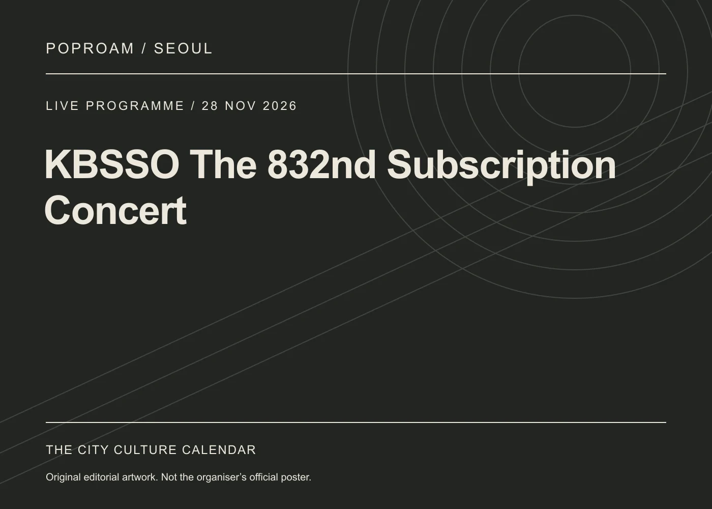 Original editorial programme artwork for KBSSO The 832nd Subscription Concert. This is not the organiser’s official poster.