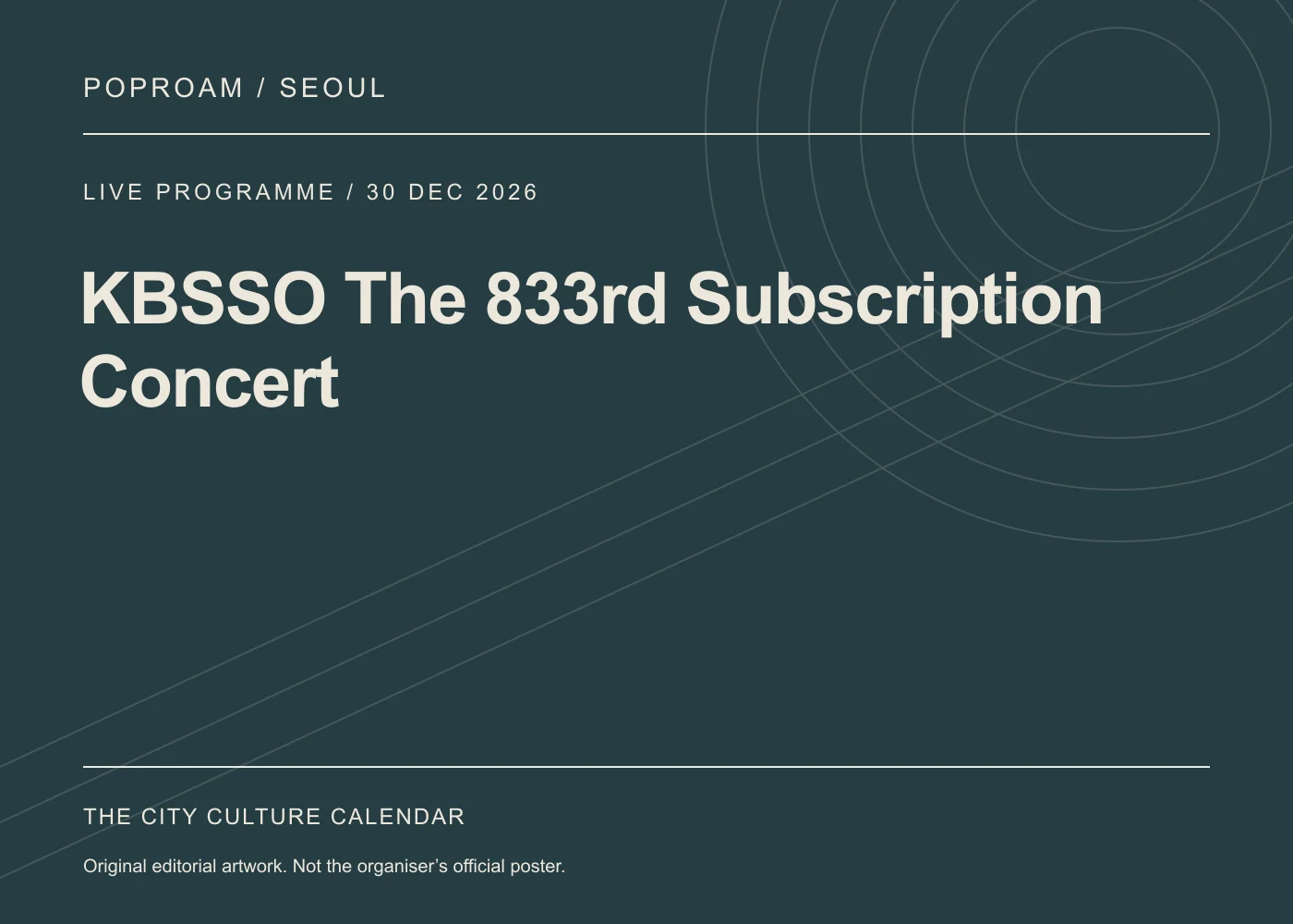 Original editorial programme artwork for KBSSO The 833rd Subscription Concert. This is not the organiser’s official poster.