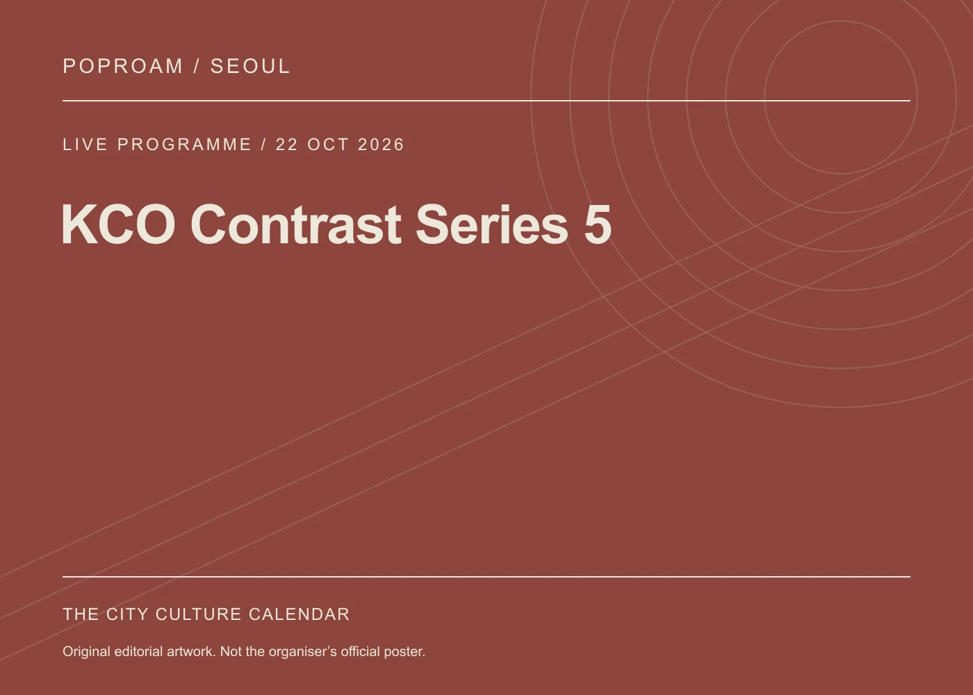 Original editorial programme artwork for KCO Contrast Series 5. This is not the organiser’s official poster.