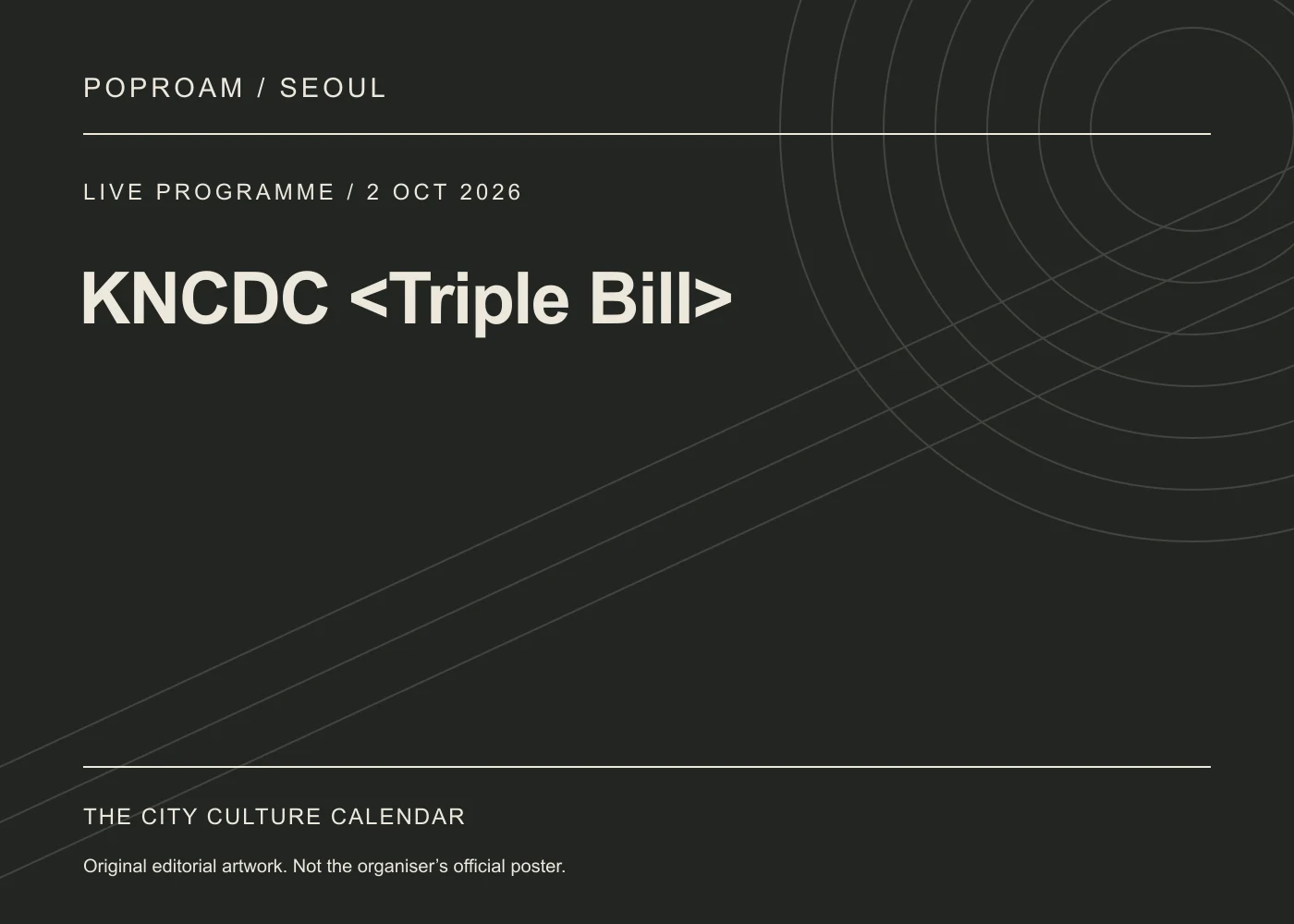 Original editorial programme artwork for KNCDC <Triple Bill>. This is not the organiser’s official poster.
