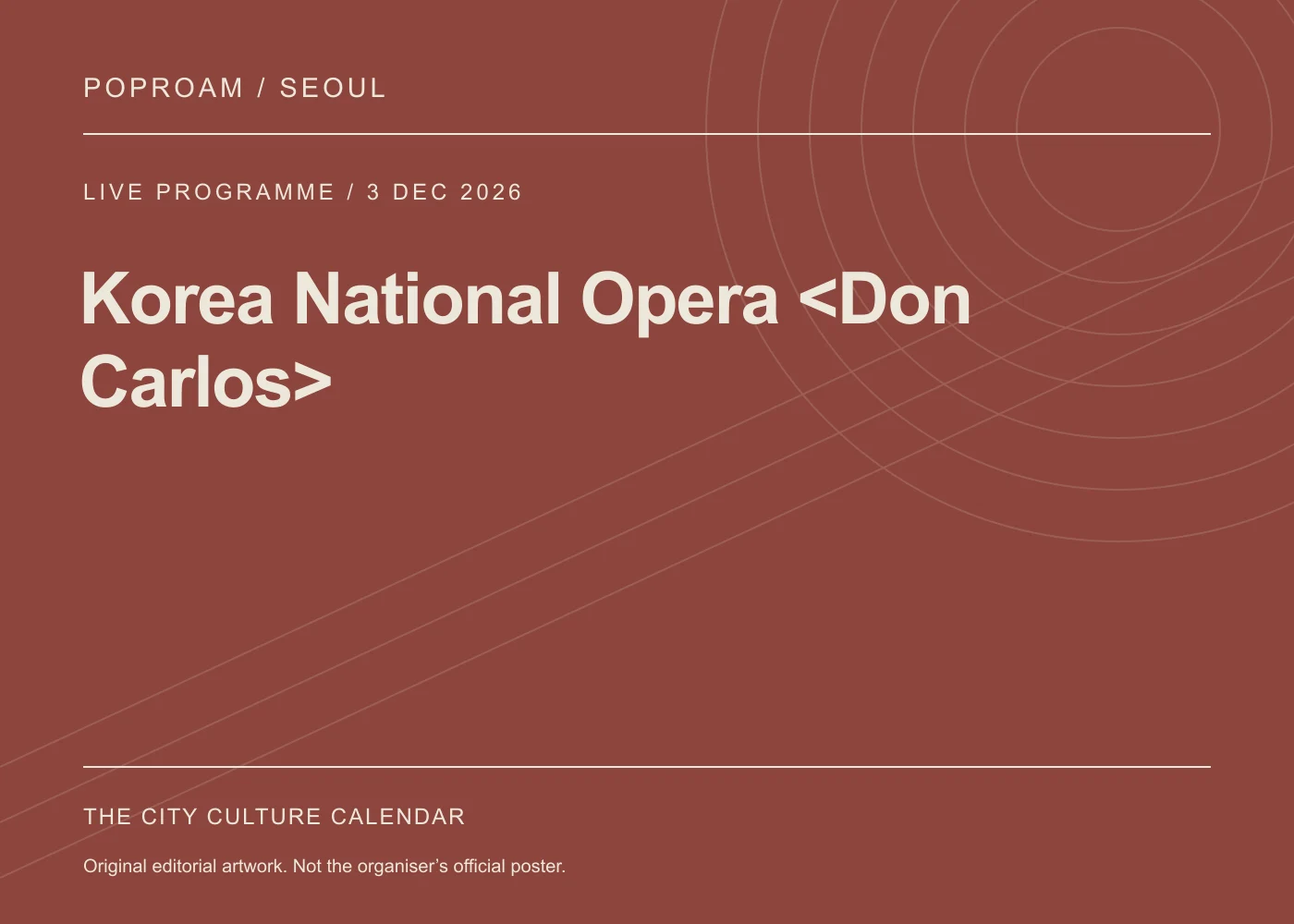 Original editorial programme artwork for Korea National Opera <Don Carlos>. This is not the organiser’s official poster.