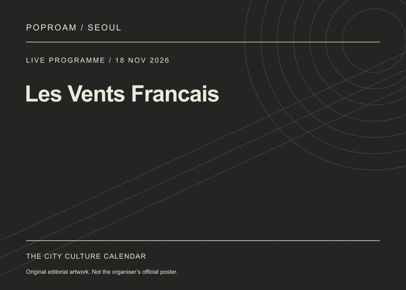 Original editorial programme artwork for Les Vents Francais. This is not the organiser’s official poster.
