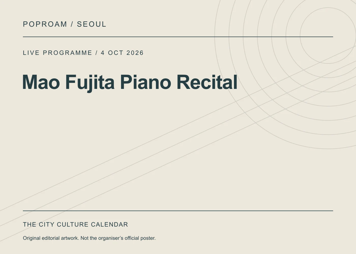 Original editorial programme artwork for Mao Fujita Piano Recital. This is not the organiser’s official poster.