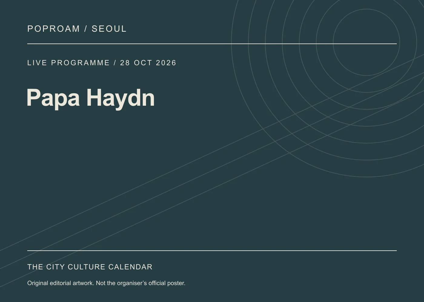 Original editorial programme artwork for Papa Haydn. This is not the organiser’s official poster.