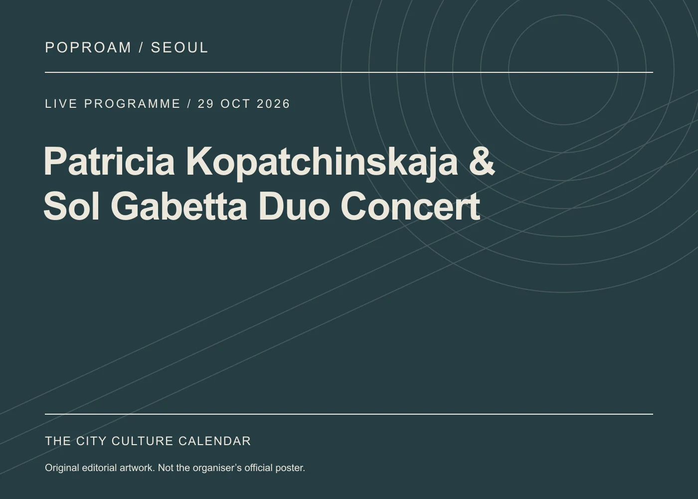 Original editorial programme artwork for Patricia Kopatchinskaja & Sol Gabetta Duo Concert. This is not the organiser’s official poster.