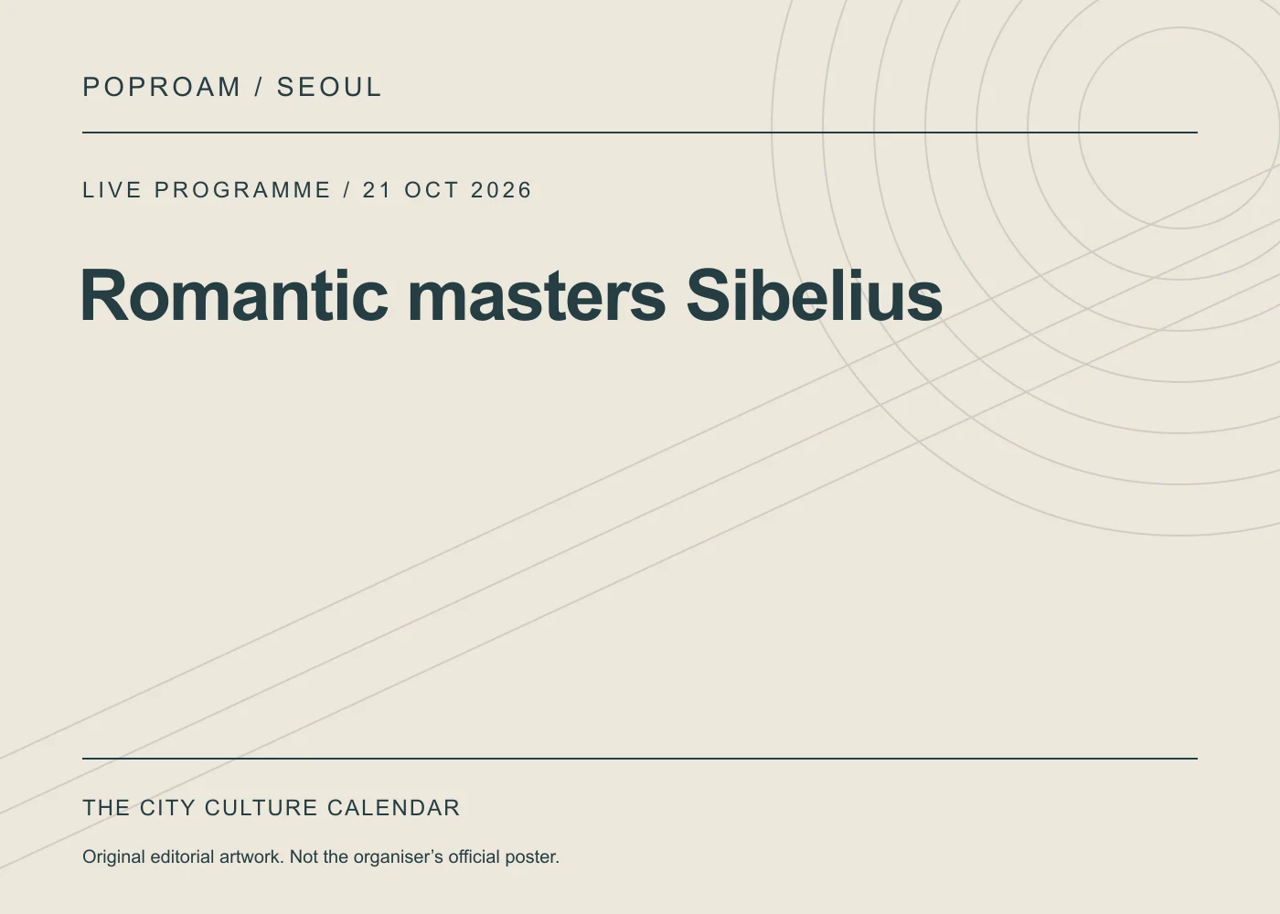 Original editorial programme artwork for Romantic masters Sibelius. This is not the organiser’s official poster.
