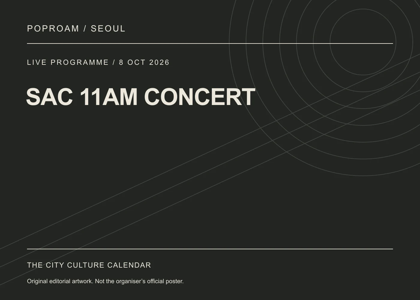 Original editorial programme artwork for SAC 11AM CONCERT. This is not the organiser’s official poster.