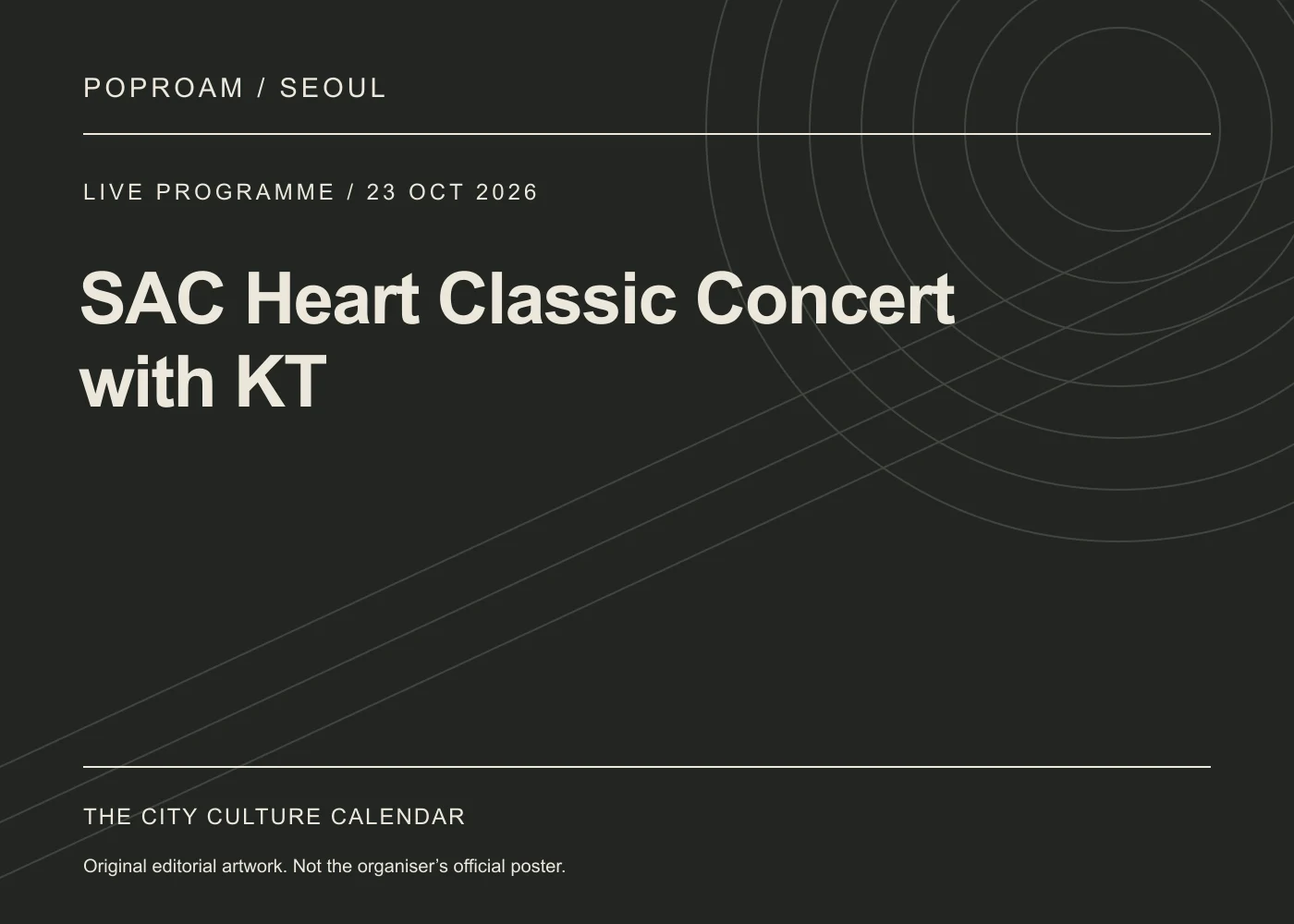 Original editorial programme artwork for SAC Heart Classic Concert with KT. This is not the organiser’s official poster.
