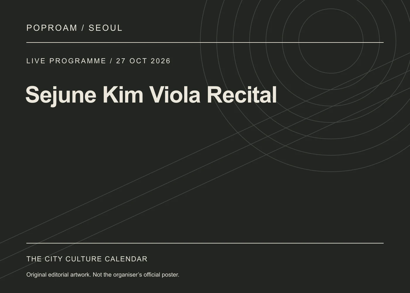 Original editorial programme artwork for Sejune Kim Viola Recital. This is not the organiser’s official poster.