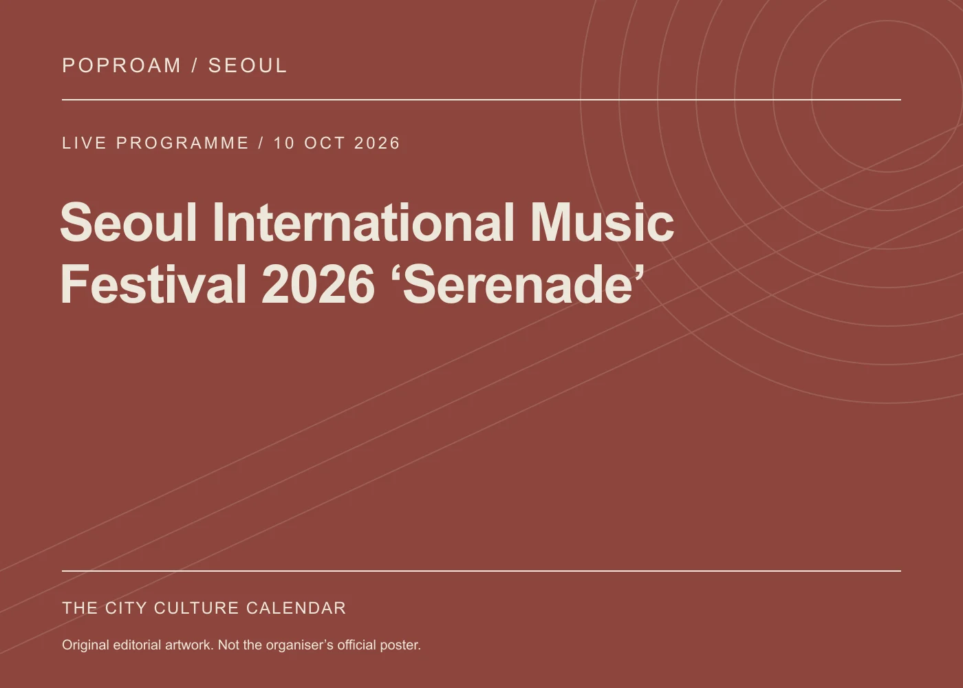 Original editorial programme artwork for Seoul International Music Festival 2026 ‘Serenade’. This is not the organiser’s official poster.