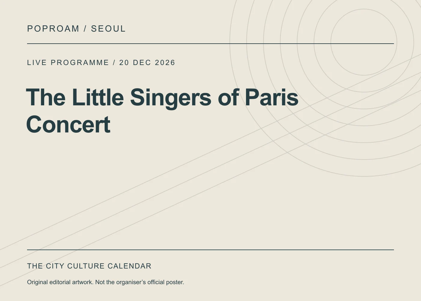 Original editorial programme artwork for The Little Singers of Paris Concert. This is not the organiser’s official poster.