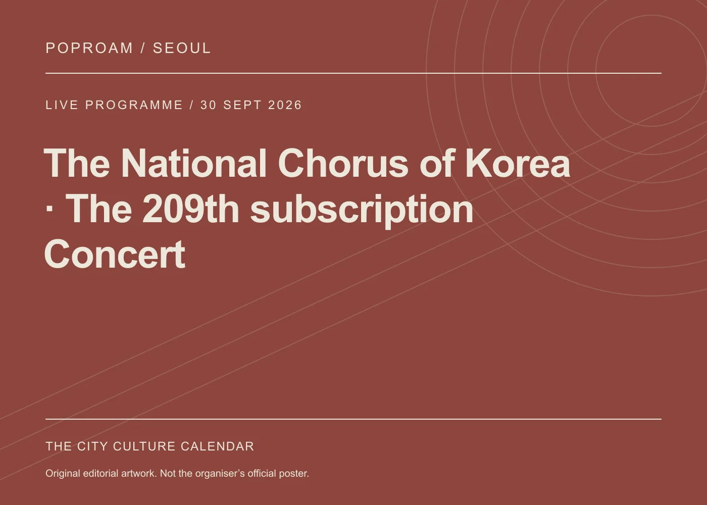 Original editorial programme artwork for The National Chorus of Korea · The 209th subscription Concert. This is not the organiser’s official poster.