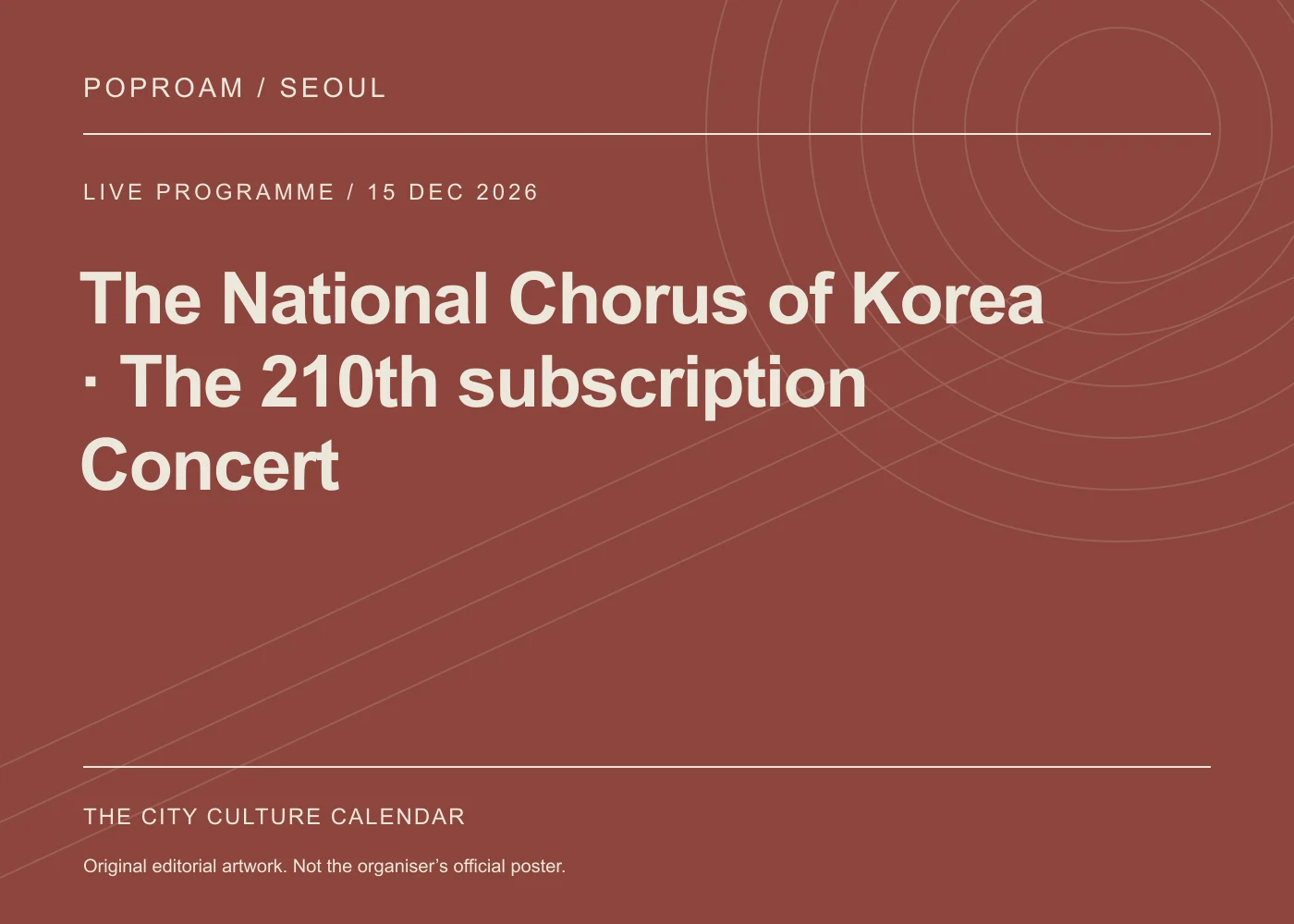 Original editorial programme artwork for The National Chorus of Korea · The 210th subscription Concert. This is not the organiser’s official poster.