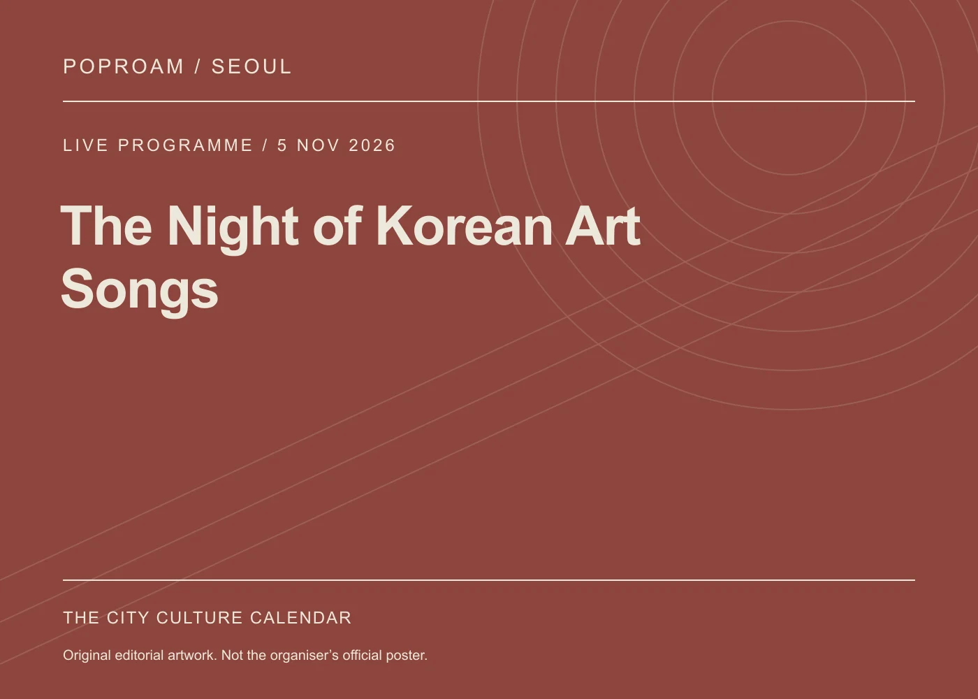 Original editorial programme artwork for The Night of Korean Art Songs. This is not the organiser’s official poster.