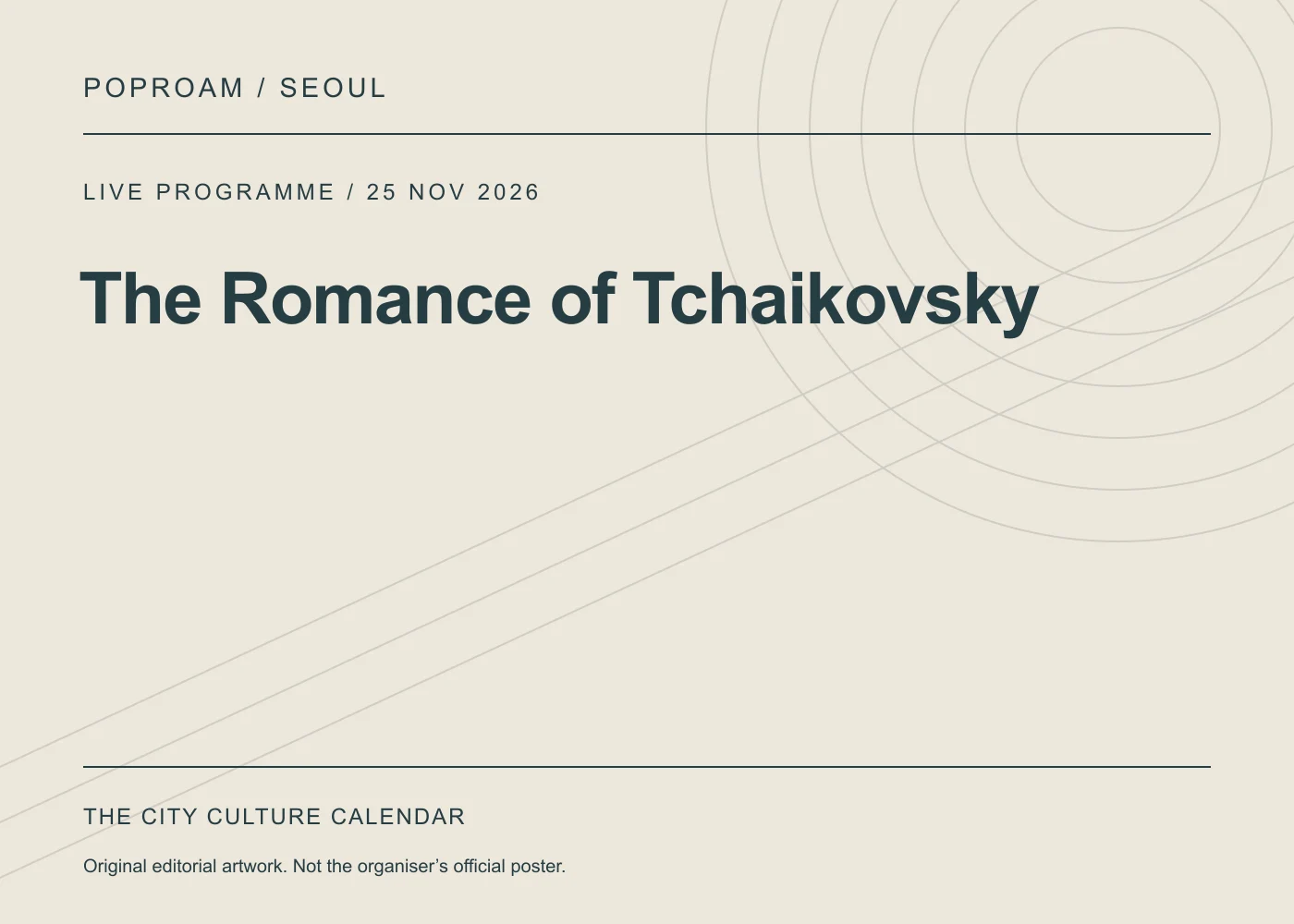 Original editorial programme artwork for The Romance of Tchaikovsky. This is not the organiser’s official poster.