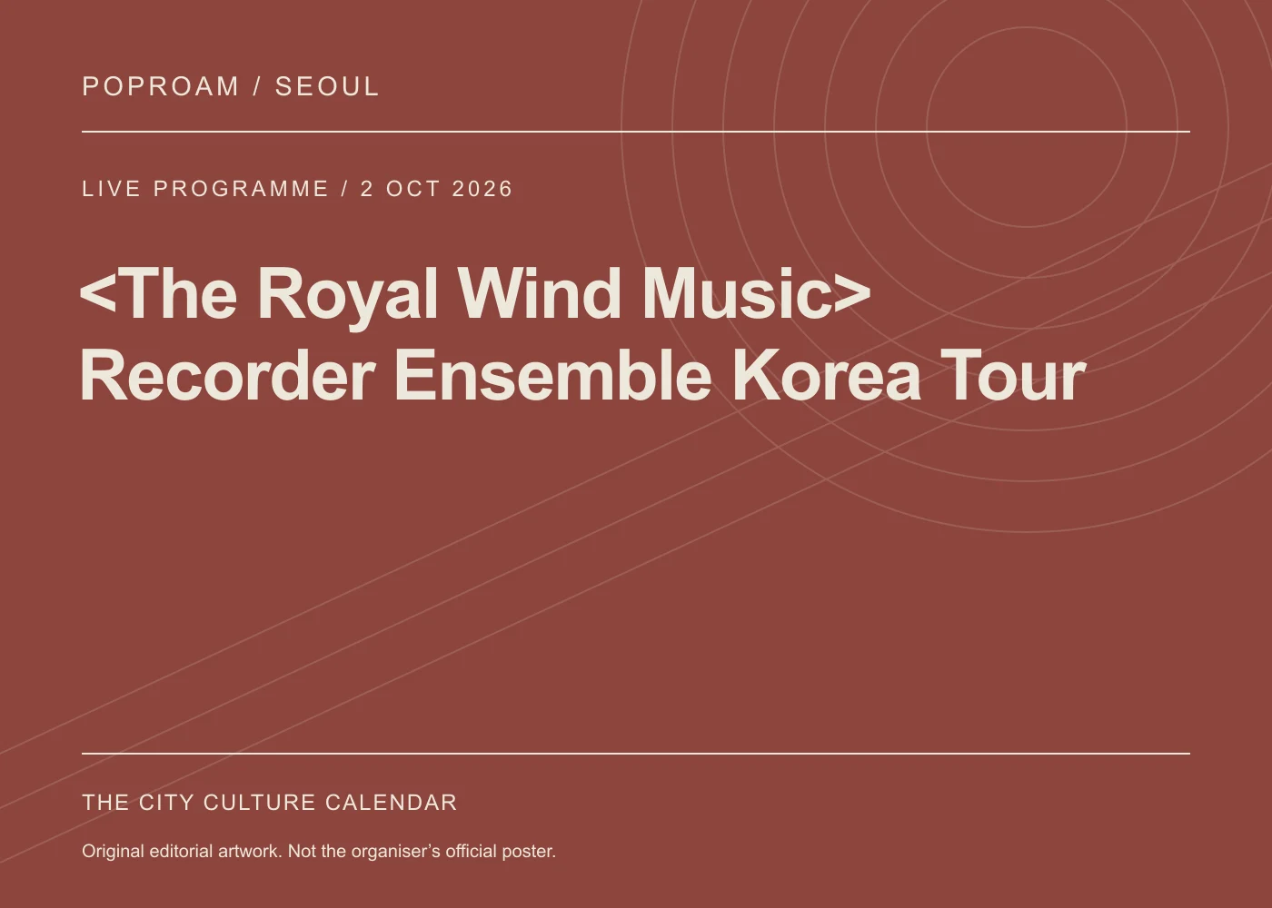Original editorial programme artwork for <The Royal Wind Music> Recorder Ensemble Korea Tour. This is not the organiser’s official poster.