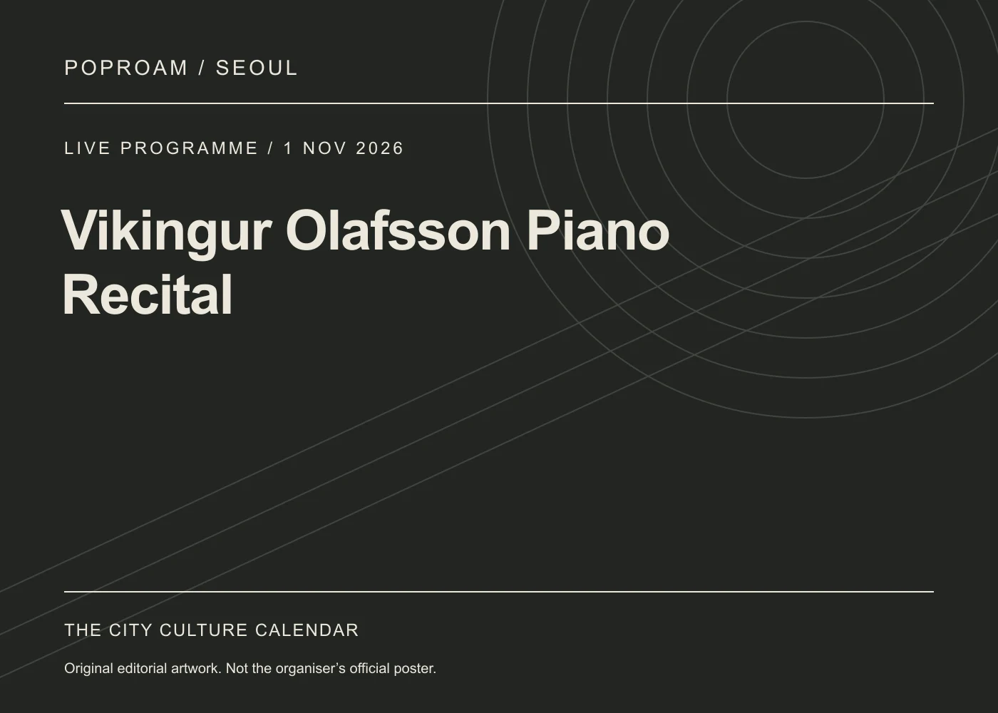Original editorial programme artwork for Vikingur Olafsson Piano Recital. This is not the organiser’s official poster.